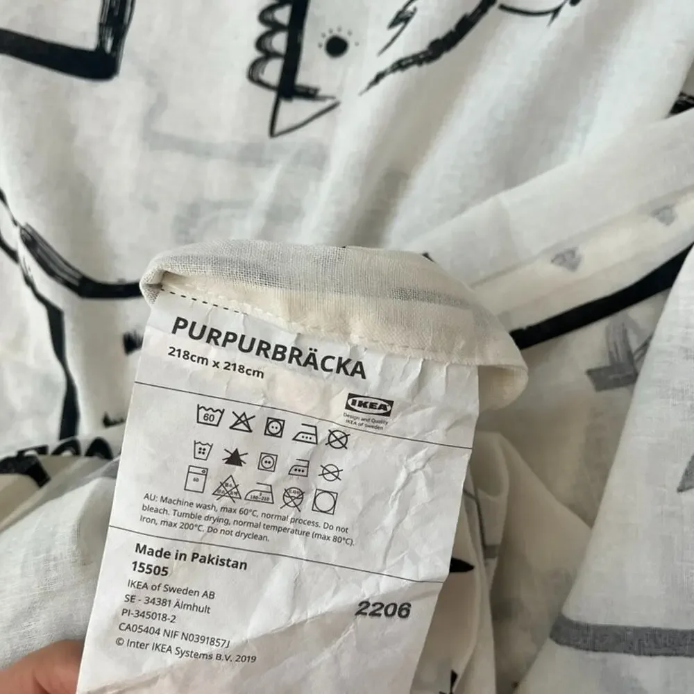 IKEA PURPURBRÄCKA Duvet Cover 218 x 218 cm White Animal Pattern